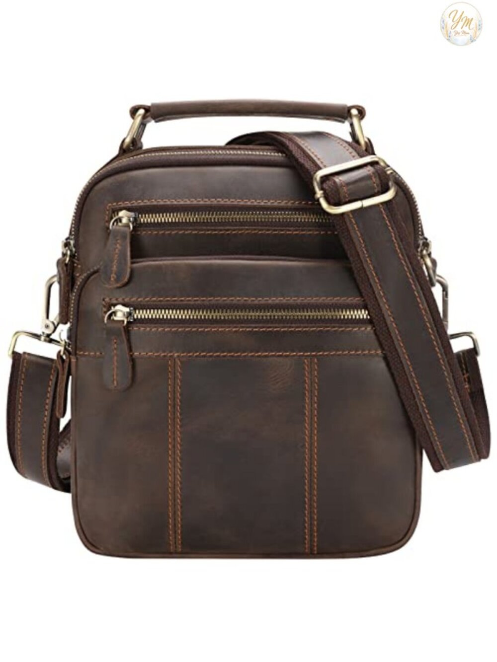 Full-Grain Leather Messenger Bag Crossbody Shoulder Bag for Work Business